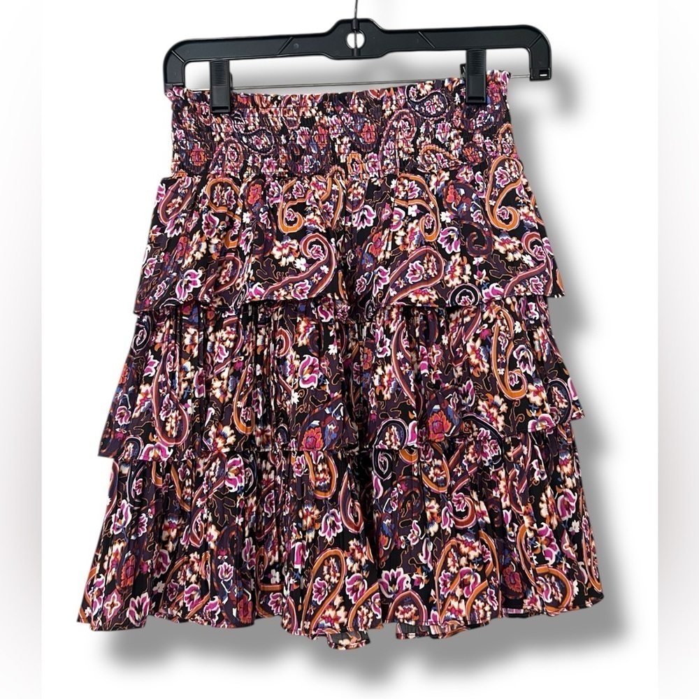 Anthropologie Smocked Tiered Paisley Mini Skirt